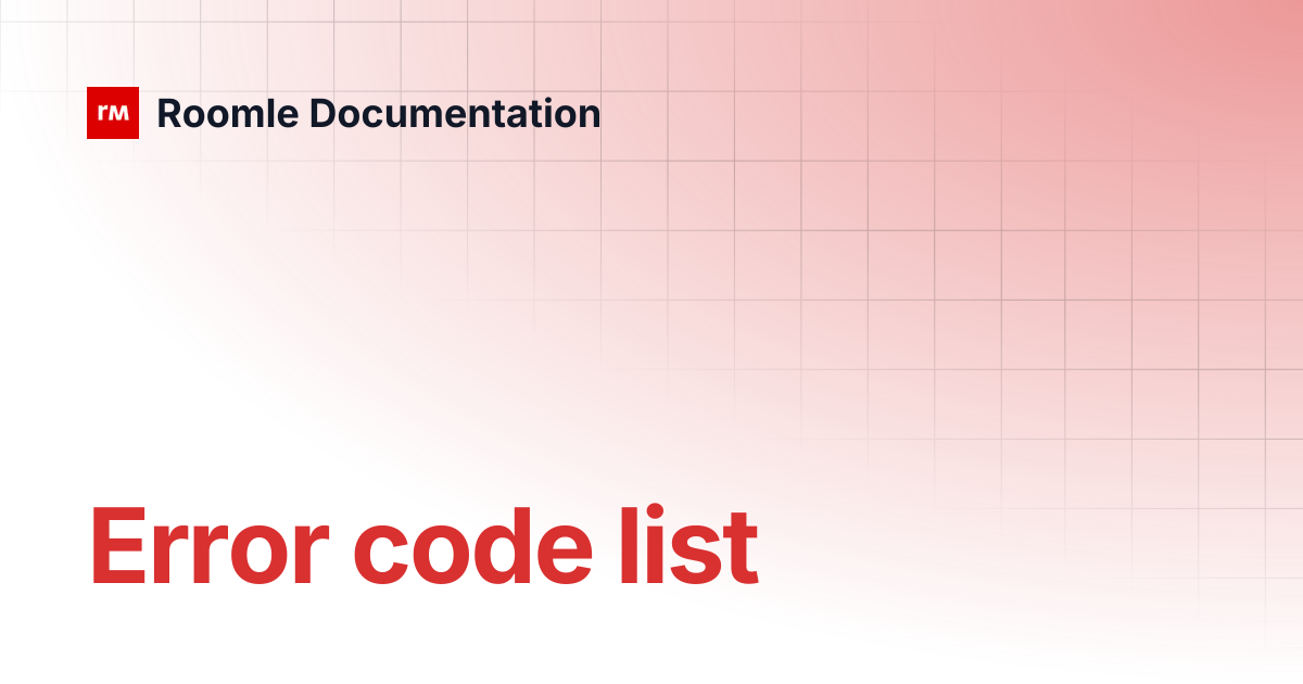 Error code list | Roomle Documentation
